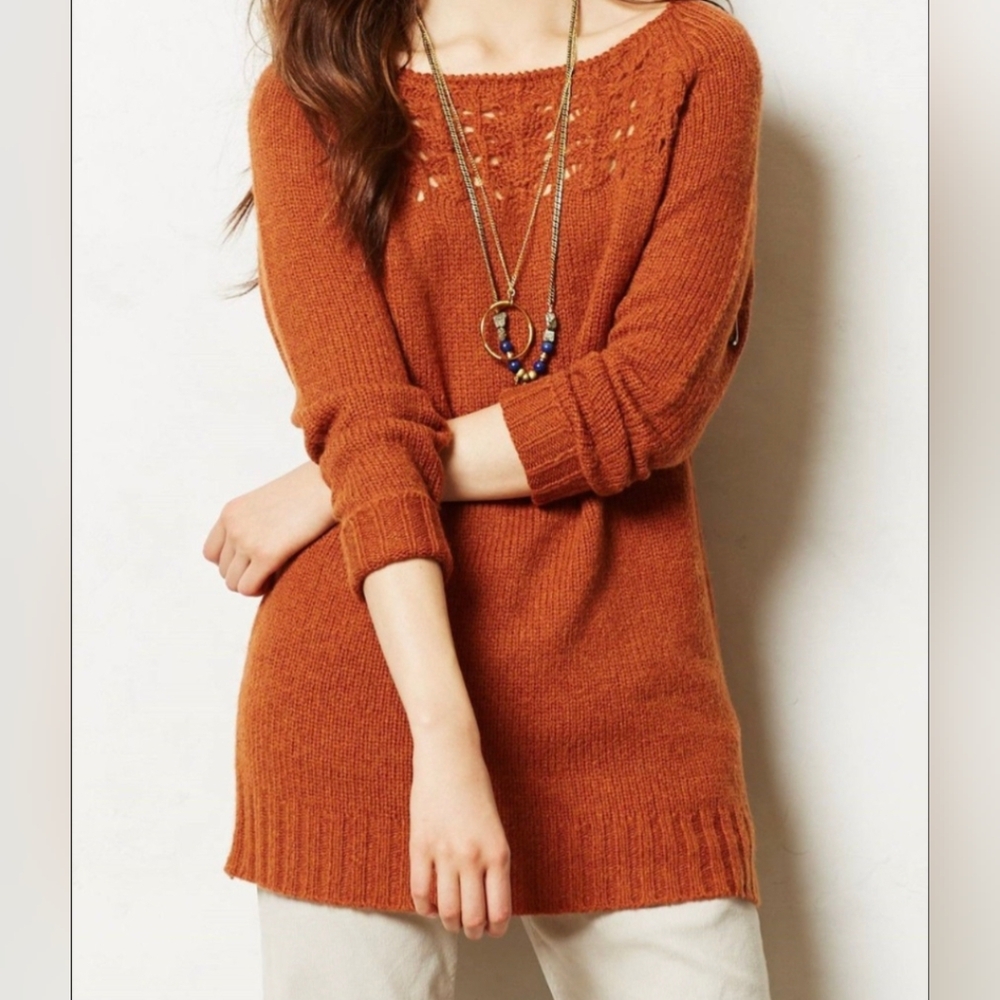 Anthropologie Moth Dashed Pointelle Knit Wool Alpaca Blend Tunic Sweater S